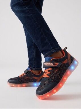 Kids LED Sneakers - Black and Orange